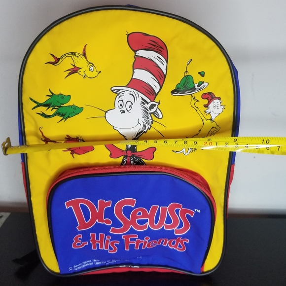 1997 Dr Seuss And His Friends Kids Backpack Small Yellow Red Blue Vintage - Picture 7 of 10